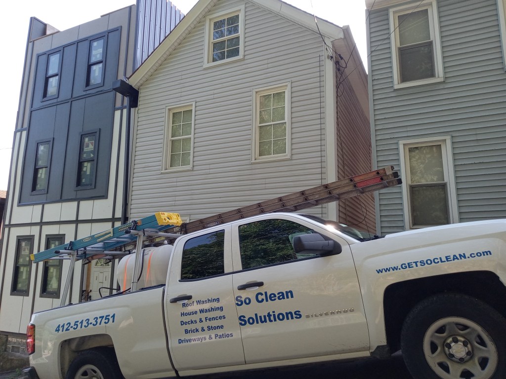 A Pittsburgh-area home that has just received a house wash from So Clean Solutions.
