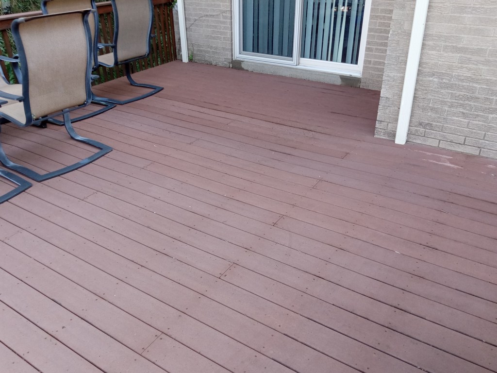 A composite deck at a Pittsburgh-area home after professional cleaning by So Clean Solutions.